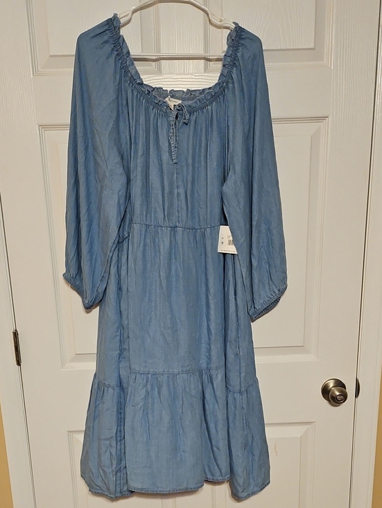 beachlunchlounge Dresses & Skirts - beachlunchlounge Lyocell Light Blue Long Sleeve Tiered Midi Dress
